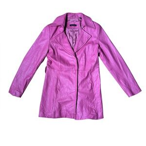Valerie Stevens Vintage Pink Leather Coat Collared Snap Closure Belt Loops